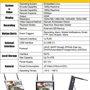 8 Cam/12" All-in-One Monitor NVR Kit Complete Surveillance System - Image 7